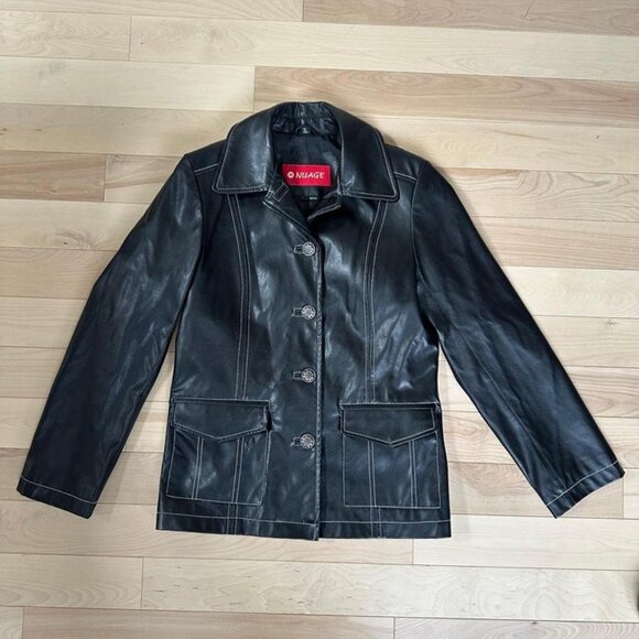 Vintage Nuage Black Leather Jacket – Contrast Stitching – Size S - Picture 2 of 8
